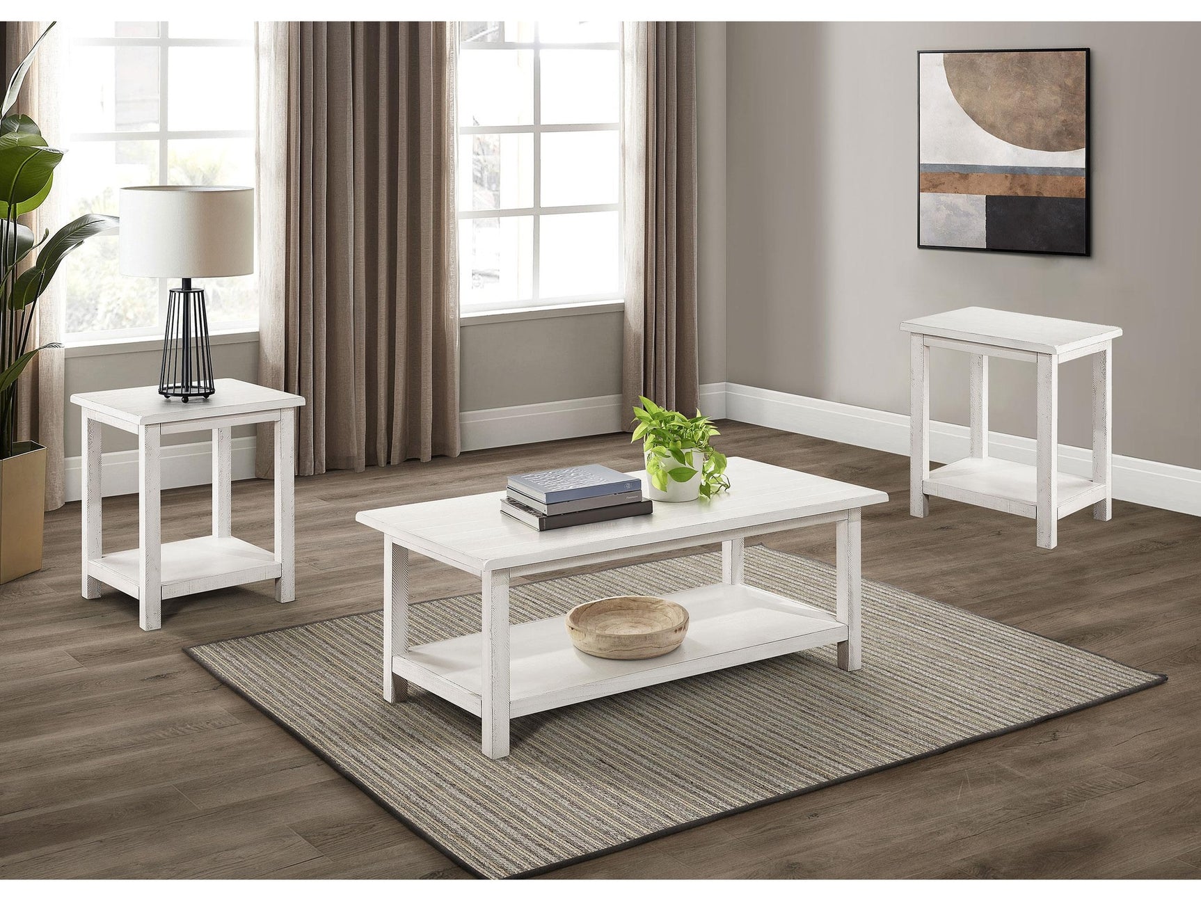 Payne Distressed White 3-piece Coffee and End Table Set - Ornate Home
