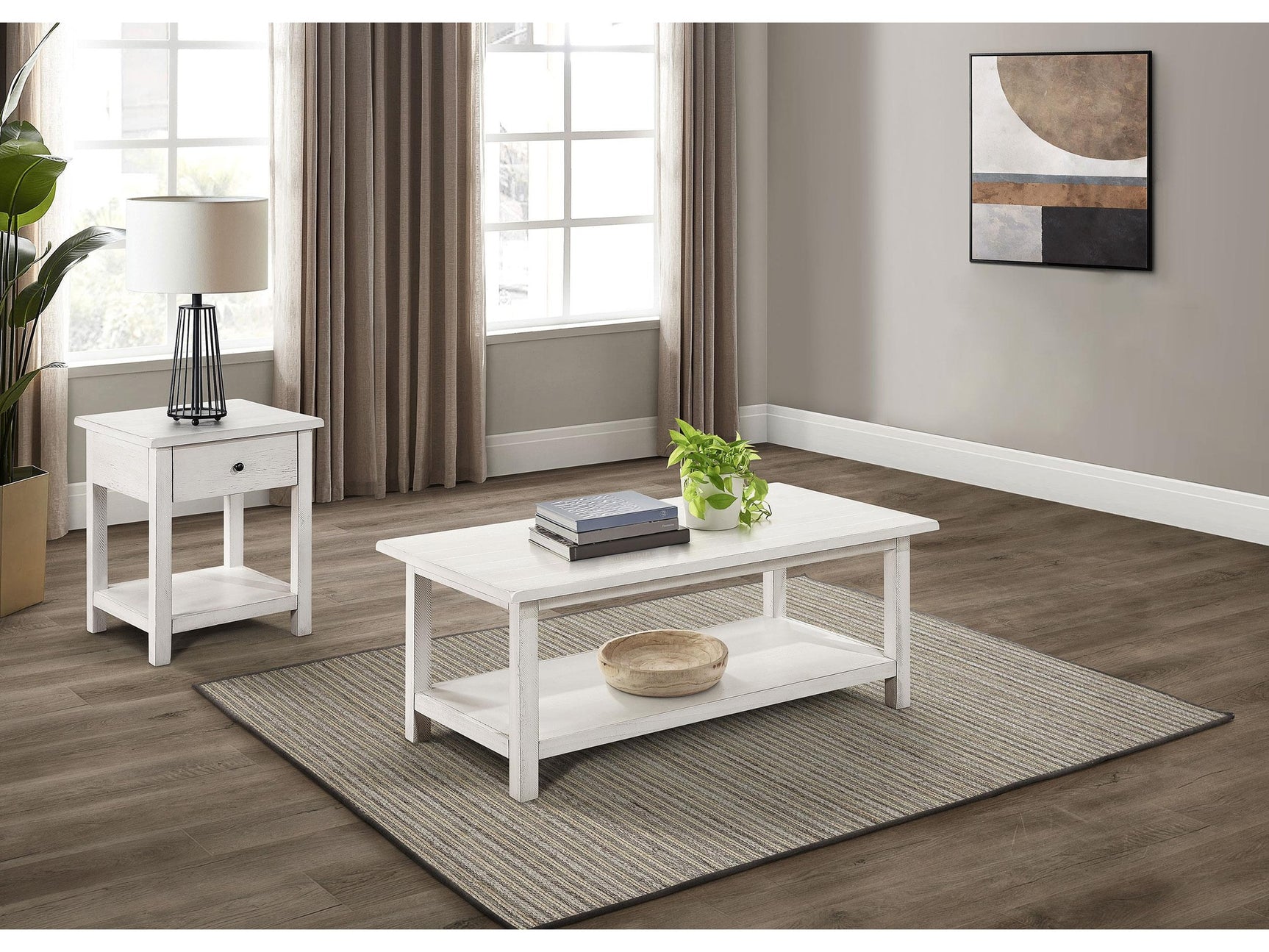 Payne White 2-piece Coffee and 1-drawer End Table Set - Ornate Home