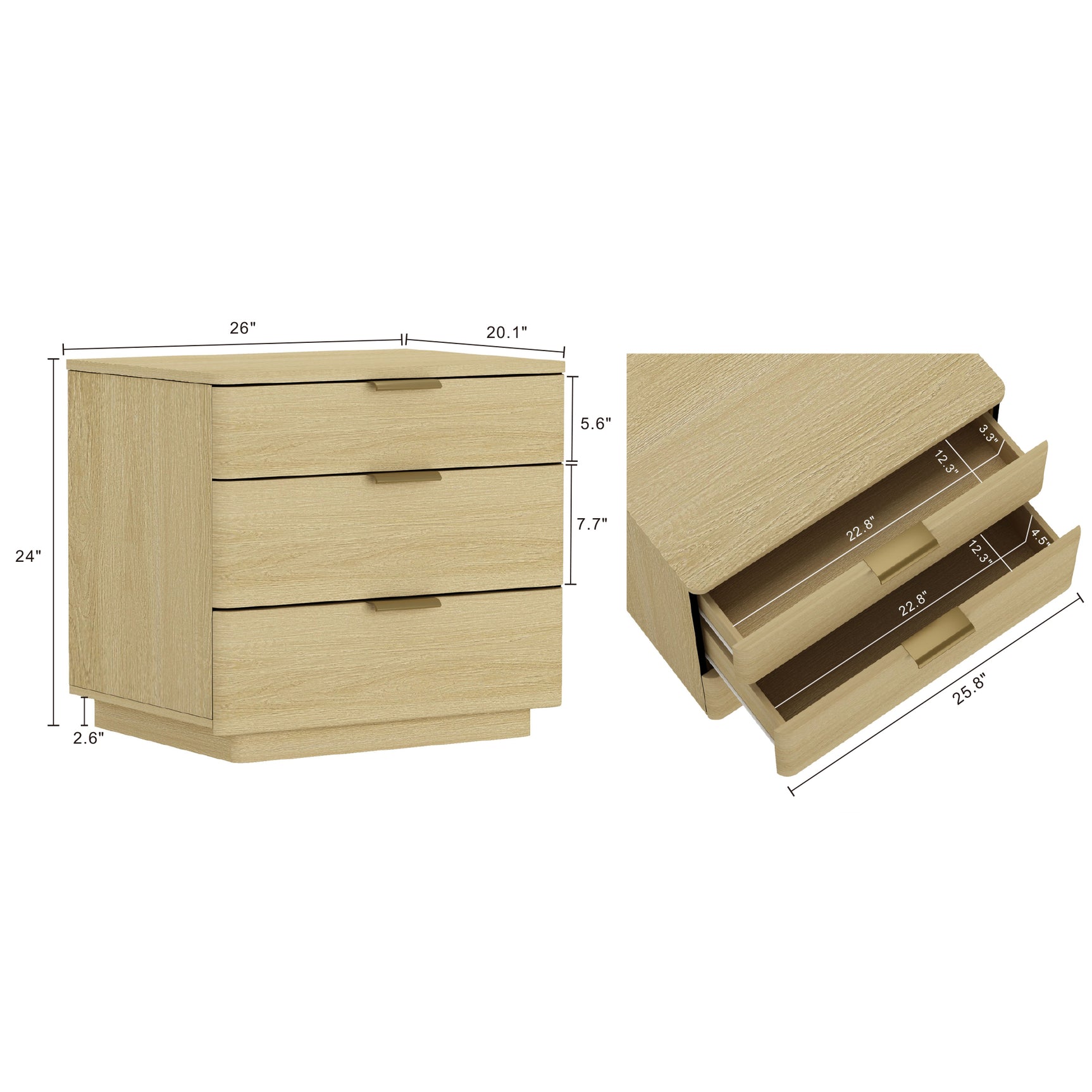 Payton Nightstand in Natural Oak and Gold (set of 2) - Ornate Home