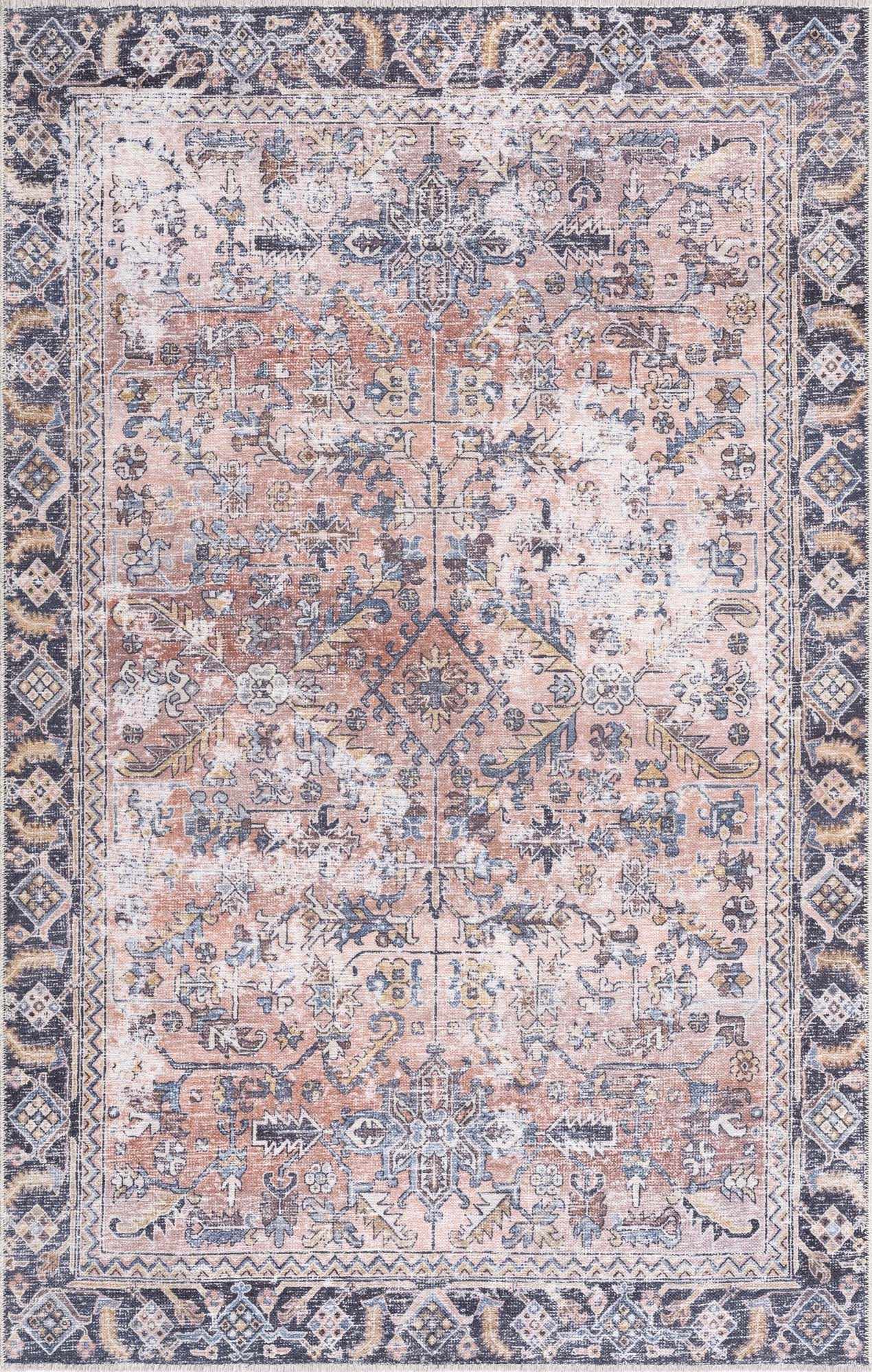 Peach Holi-2305 Washable Area Rug - Ornate Home