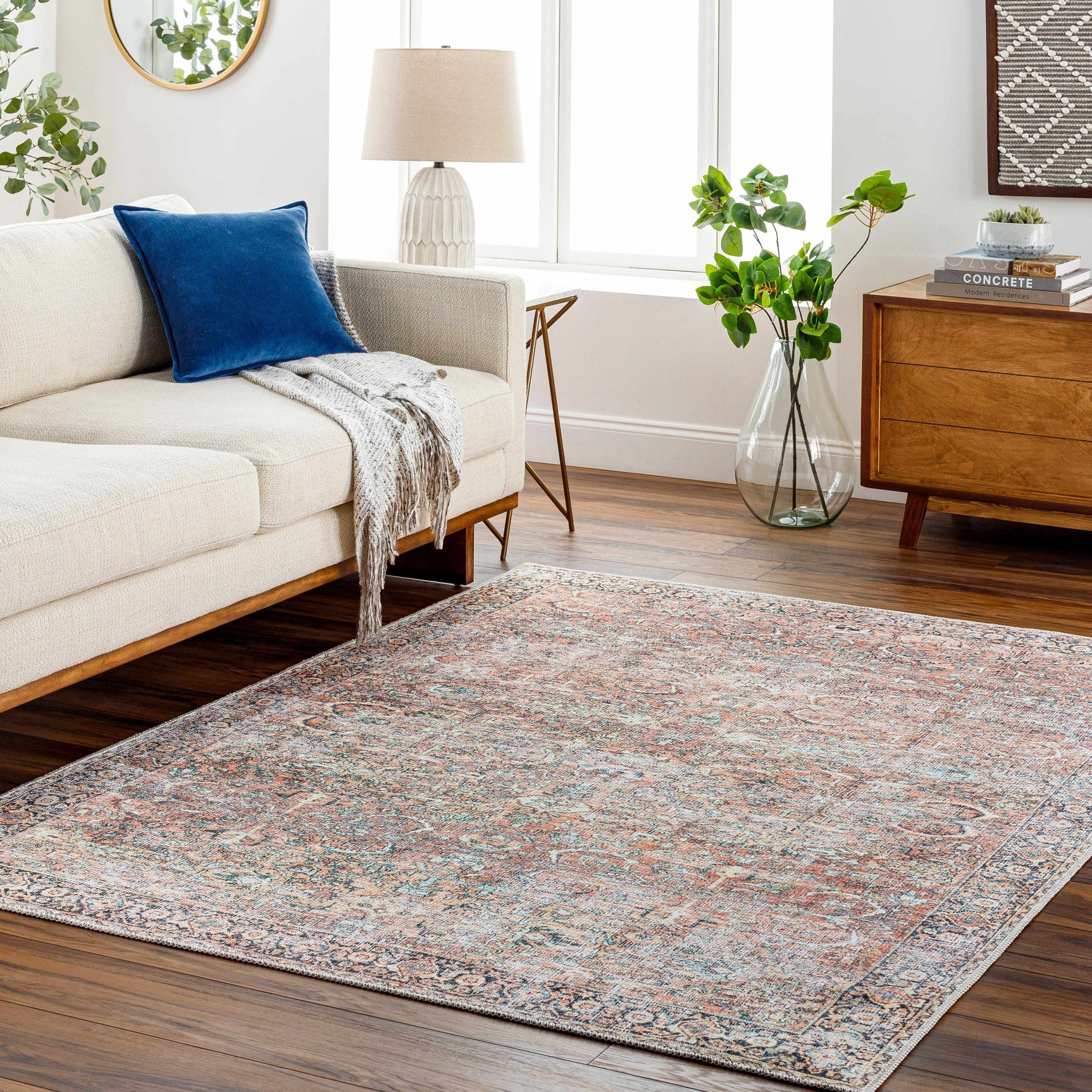 Peach Noda Vintage Washable Area Rug - Clearance - Ornate Home
