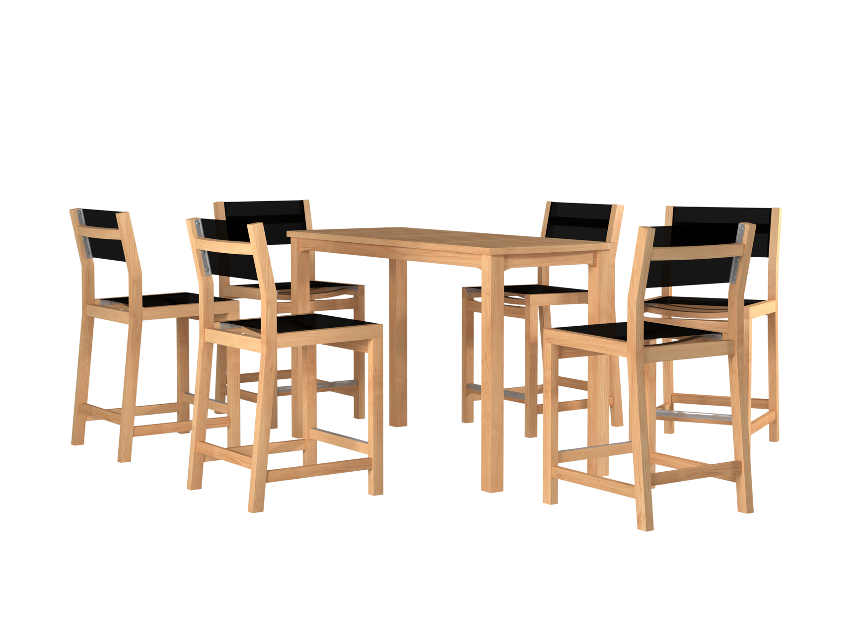Pearl 7-Piece Rectangular Teak Black Outdoor Counter Height Dining Set - Ornate Home