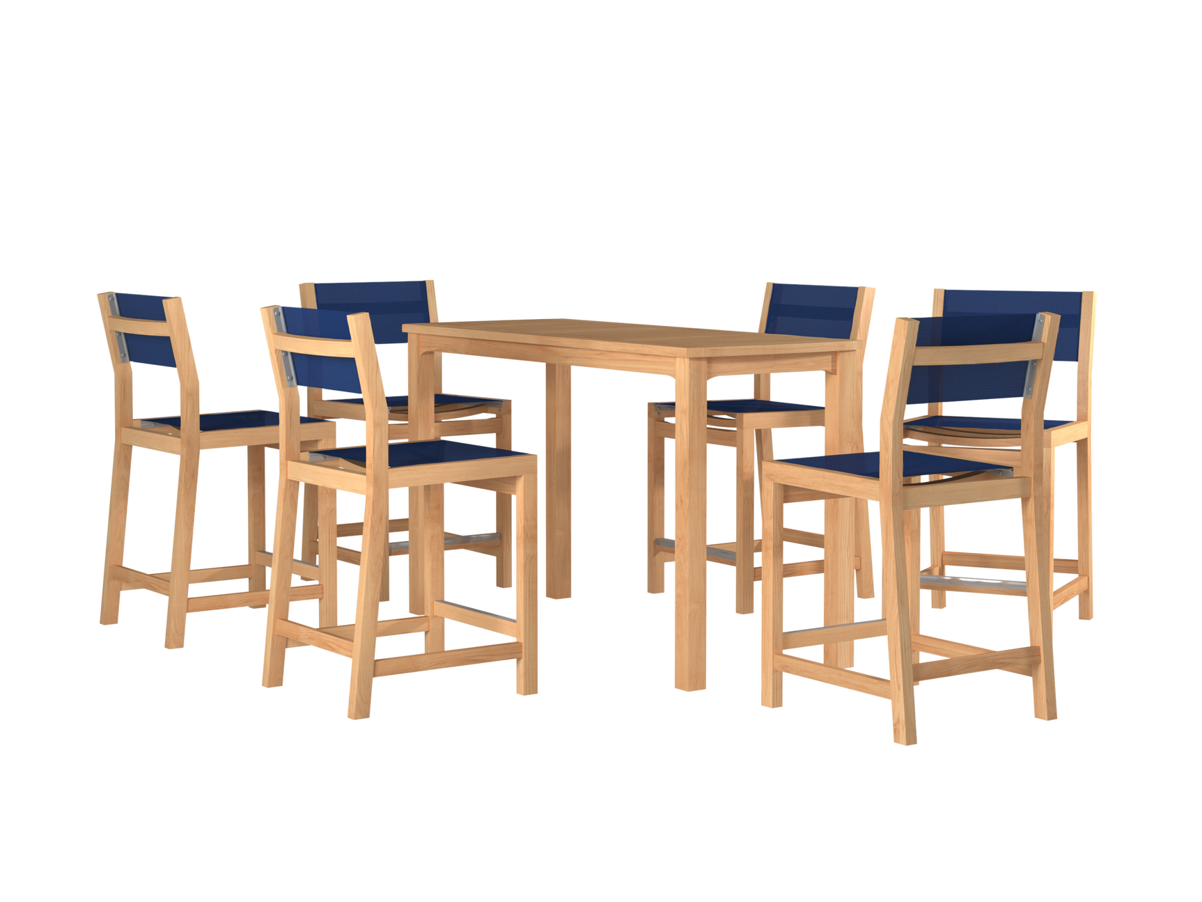 Pearl 7-Piece Rectangular Teak Blue Outdoor Counter Height Dining Set - Ornate Home