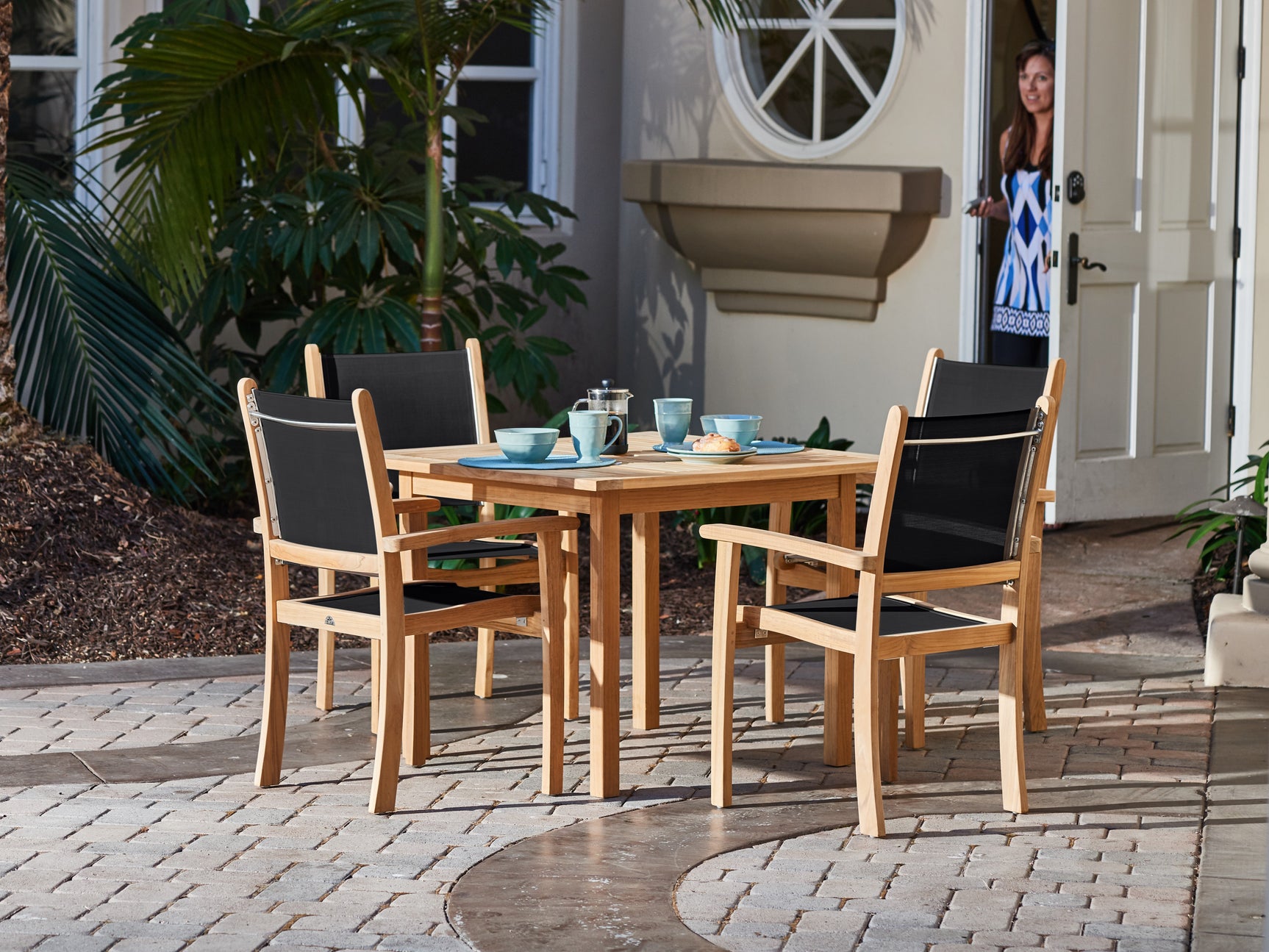 Pearl Teak Black Outdoor Dining Stacking Armchair (Set of 4) - Ornate Home