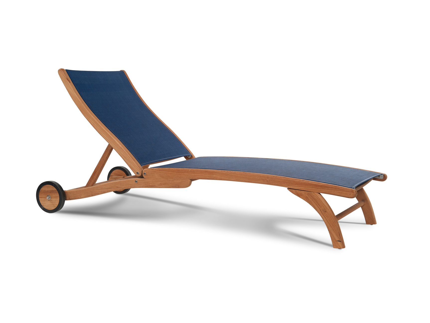 Pearl Teak Blue Outdoor Reclining Sunlounger with Rear Wheels - Ornate Home