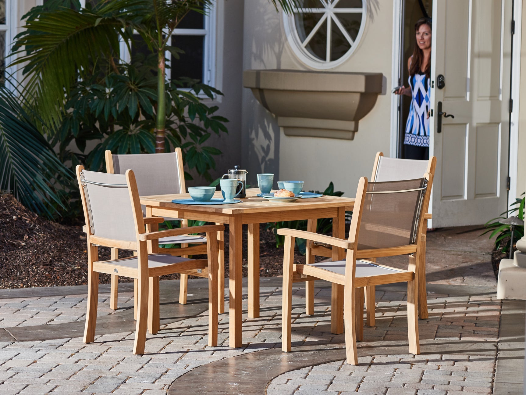 Pearl Teak Taupe Outdoor Dining Stacking Armchair (Set of 4) - Ornate Home
