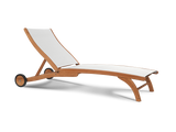 Pearl Teak White Outdoor Reclining Sunlounger with Rear Wheels - Ornate Home