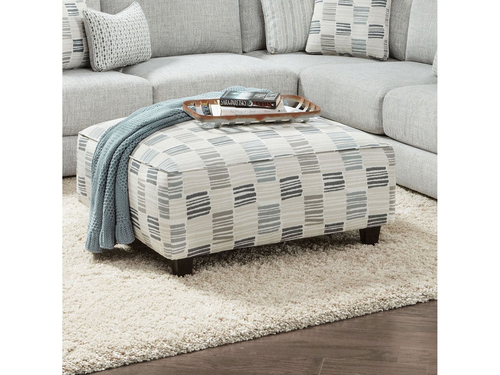 Pelham Stripe Multi Ottoman - Ornate Home