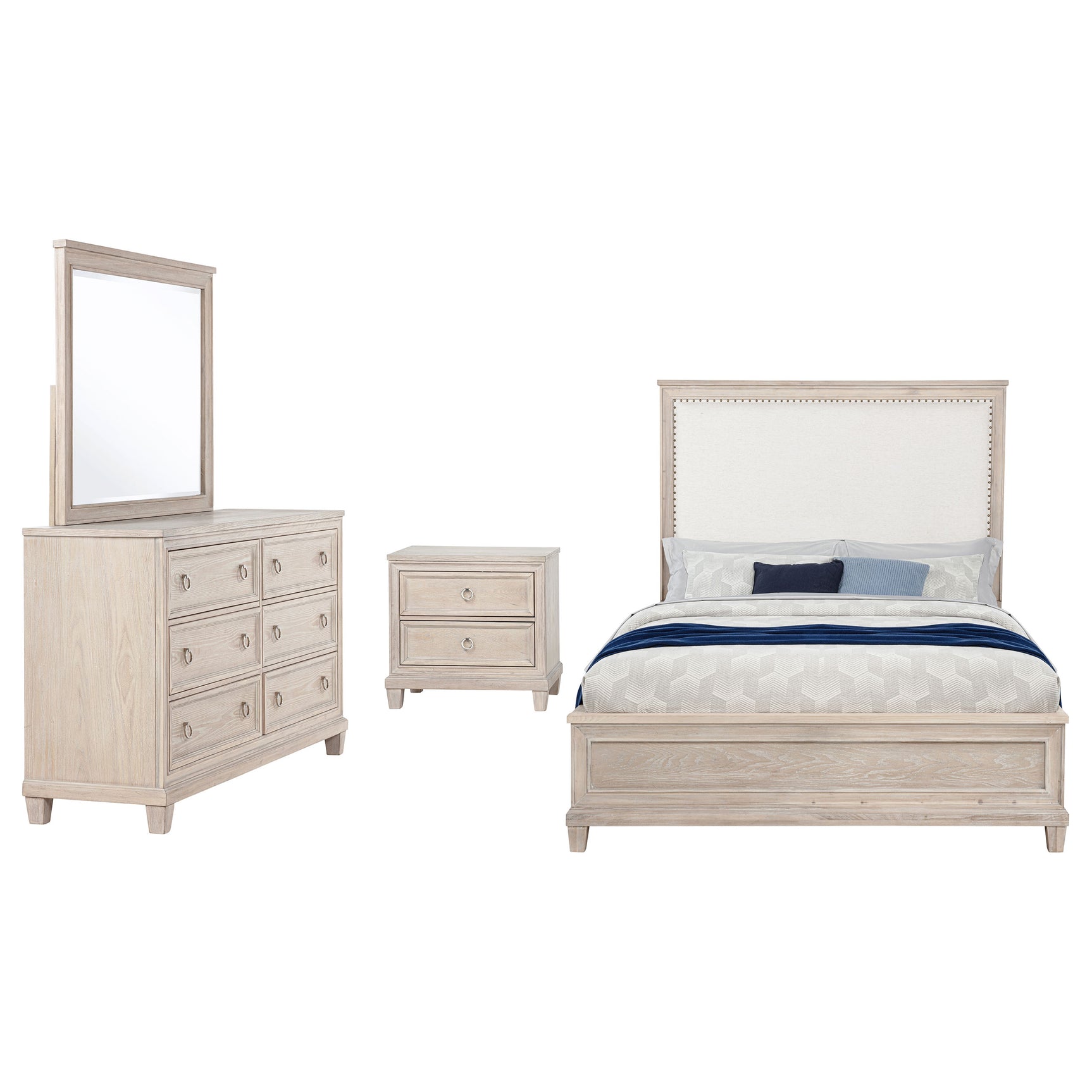 Pembroke Washed Oak 4-piece Eastern King Bedroom Set - Ornate Home