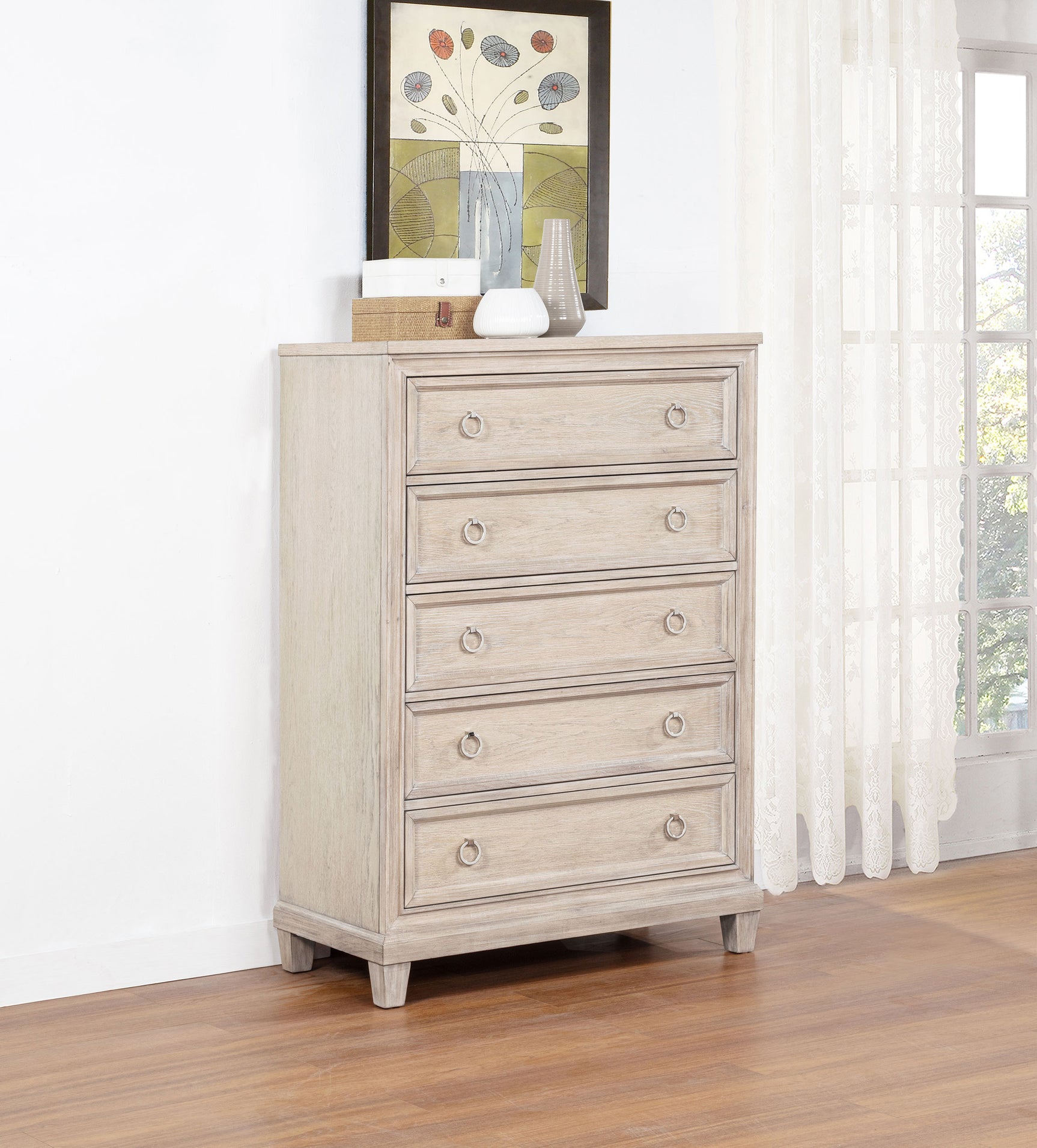 Pembroke Washed Oak 5-drawer Chest of Drawers - Ornate Home