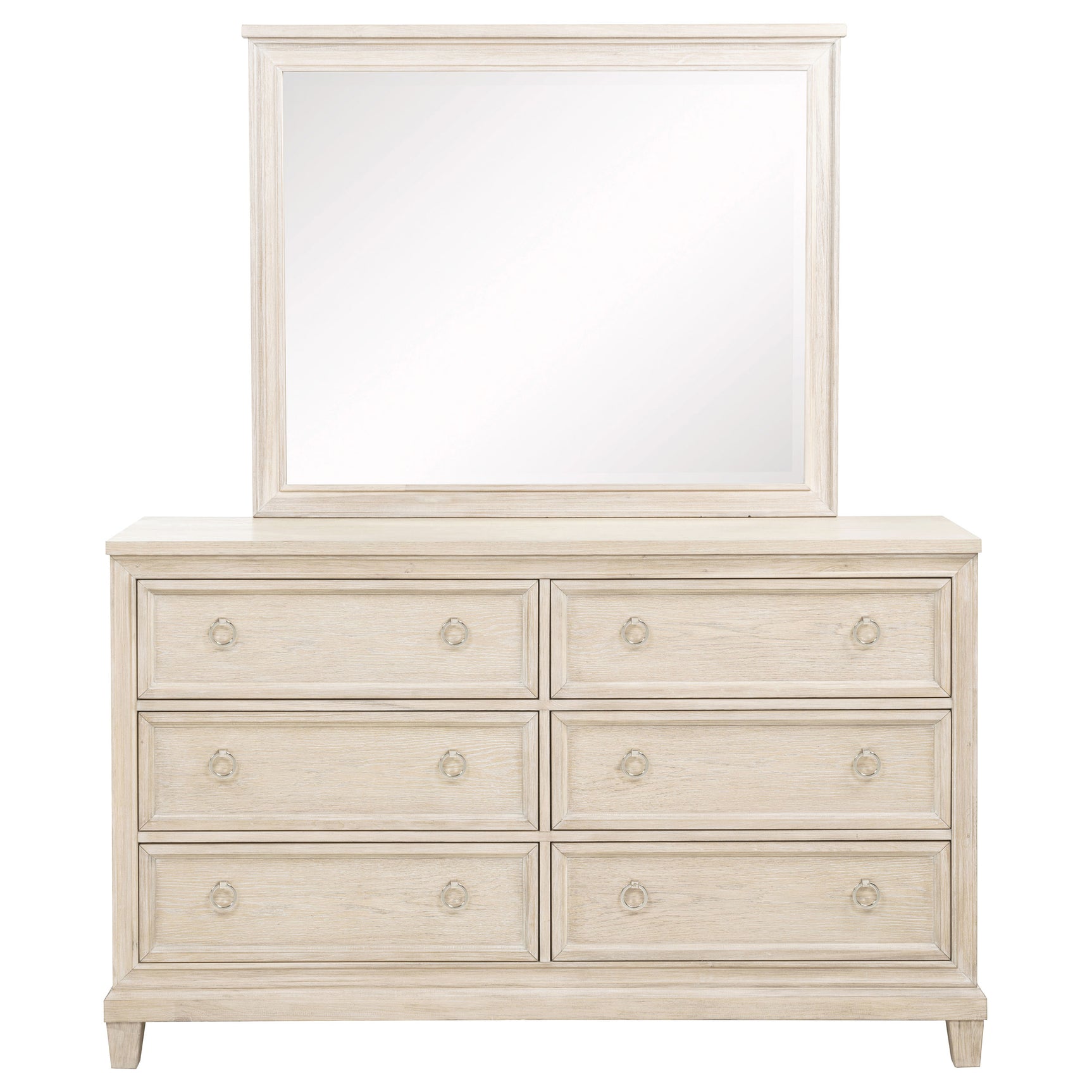 Pembroke Washed Oak 6-drawer Bedroom Dresser with Mirror - Ornate Home