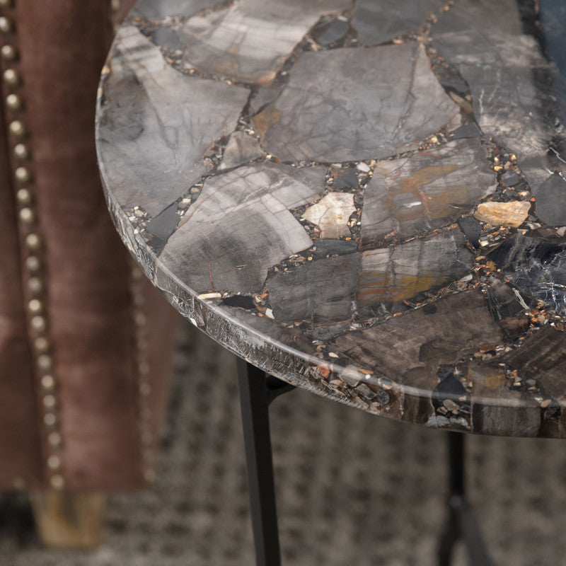 Pennington Black/Brown Petrified Wood Accent Table - Ornate Home