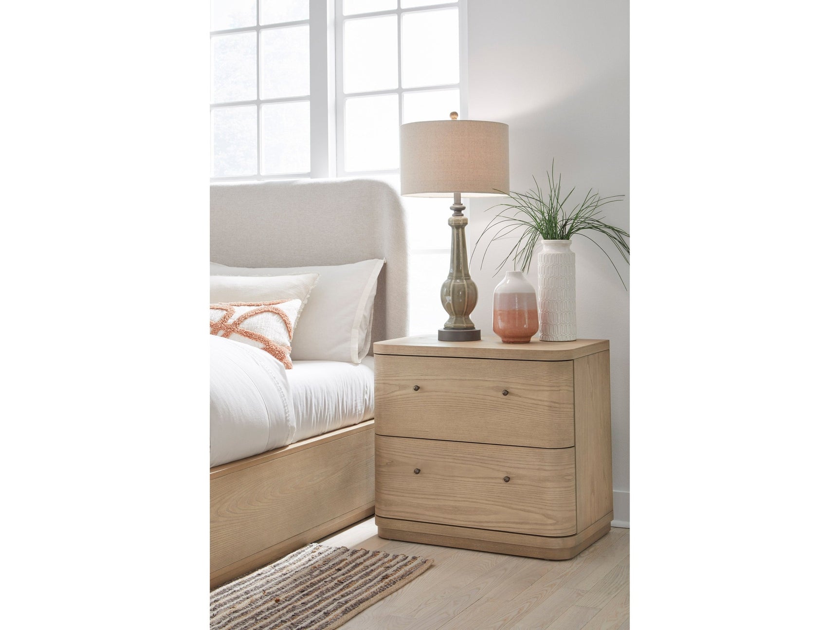 Penny Buff Cream Two Drawer White Ash Nightstand - Ornate Home