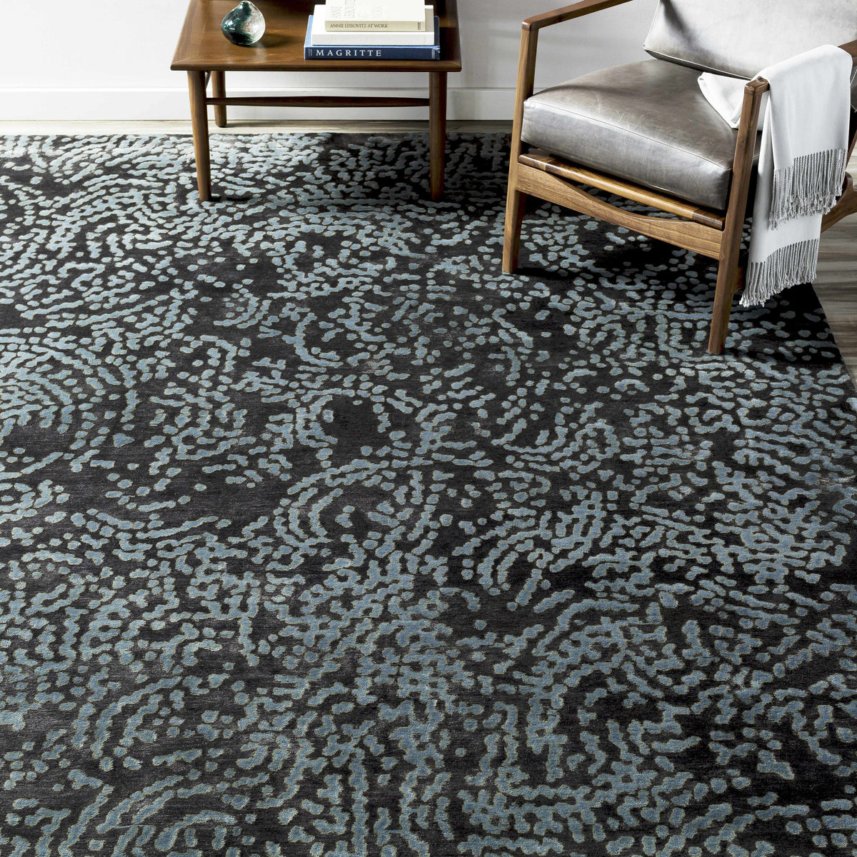 Pensacola Denim/Black Premium Wool&Viscose Rug - Clearance - Ornate Home
