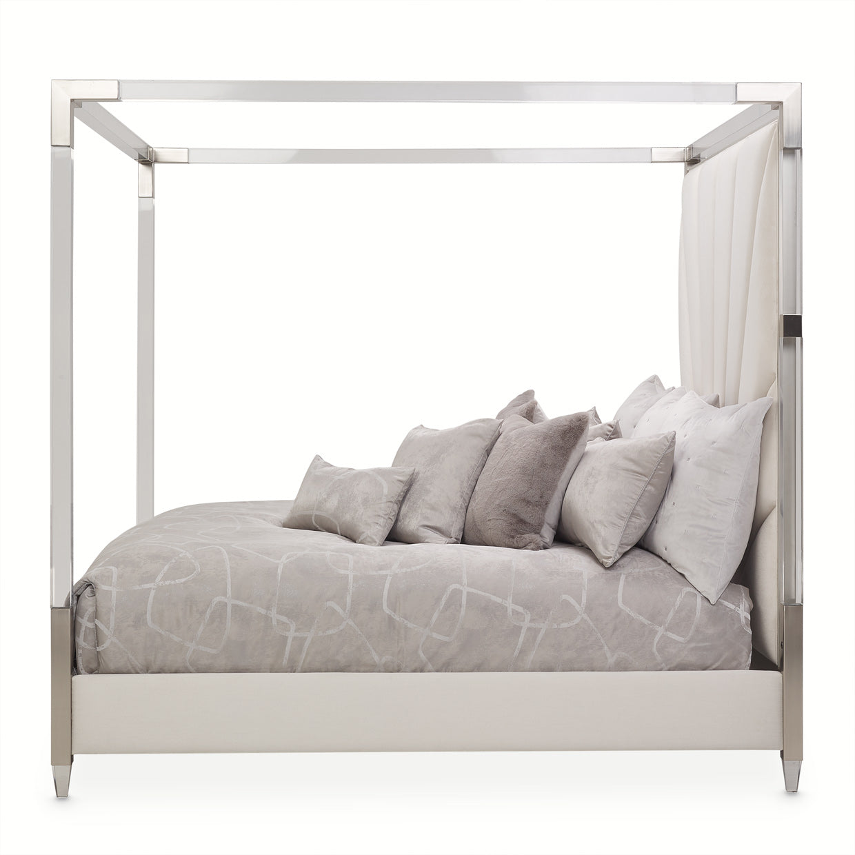 Penthouse Ash Gray/Frosted Linen Eastern King Canopy Bed - Ornate Home
