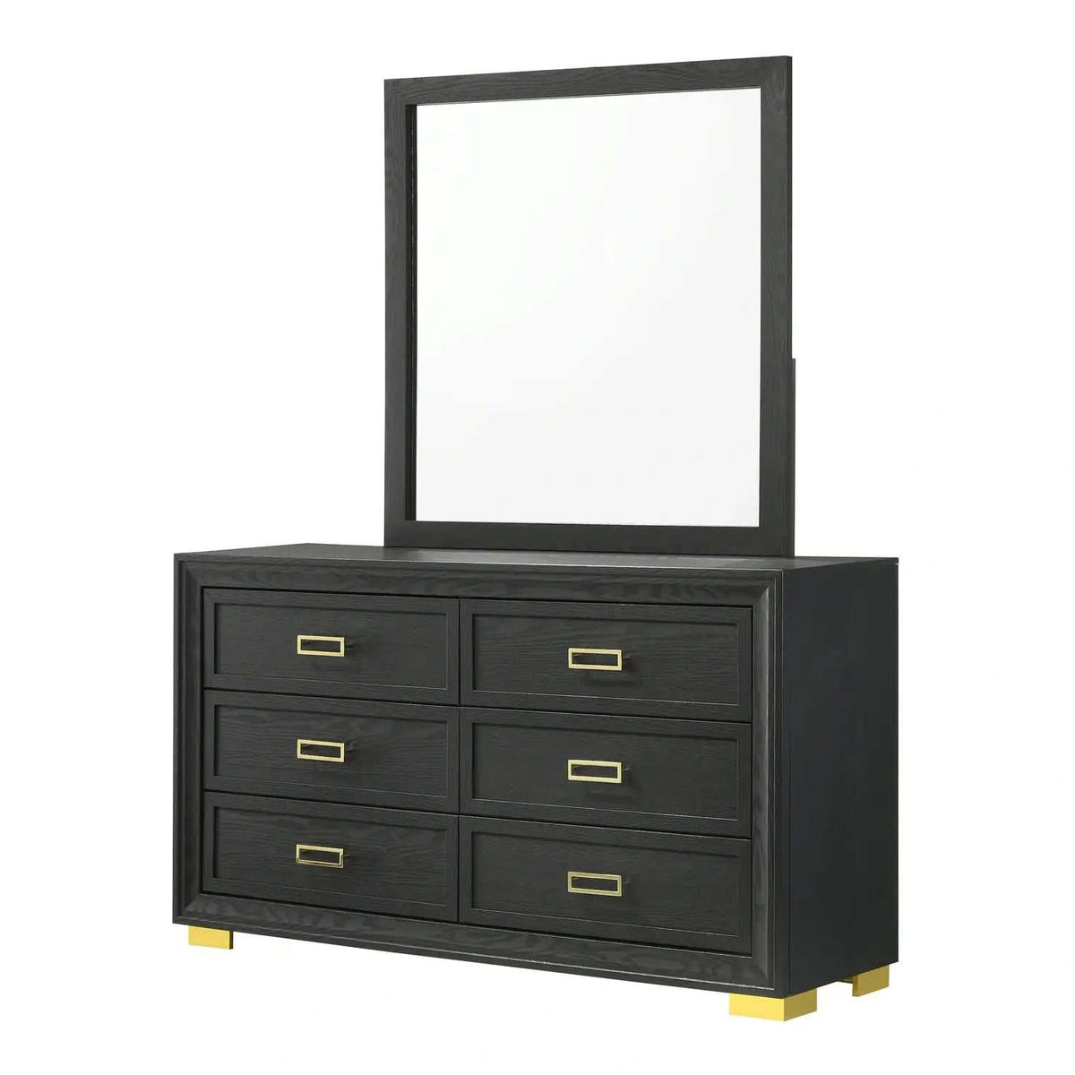 black and gold dresser with mirror Furniture of America Nittely Modern 2-Piece Black 6-Drawer Dresser and Mirror Set