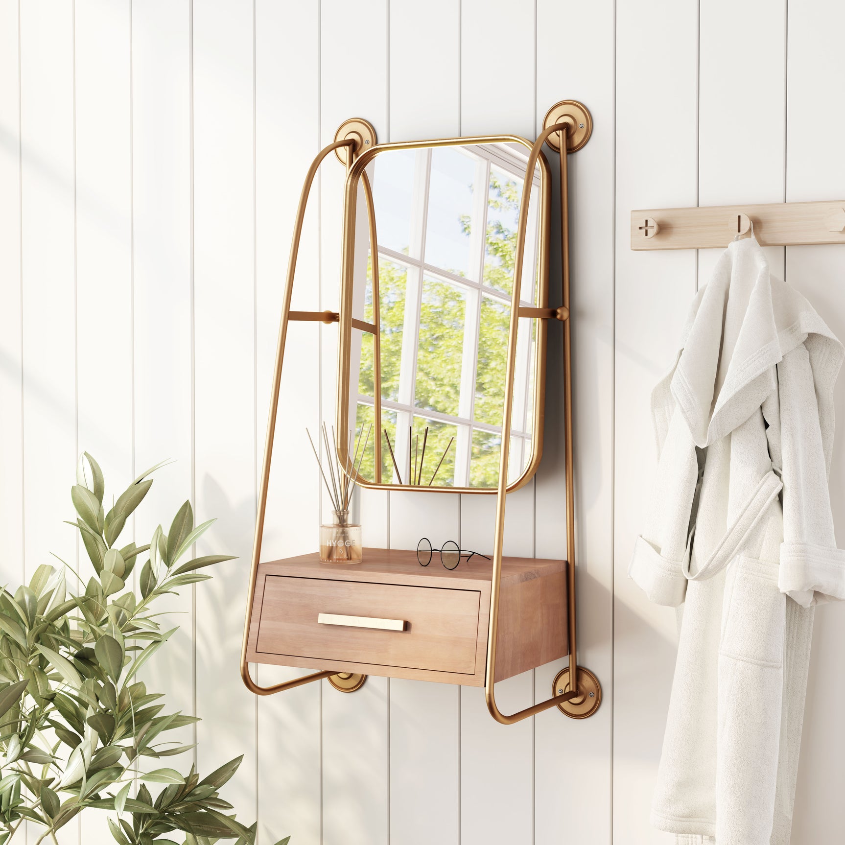 Peralta Brass & Brown Mirror Shelf