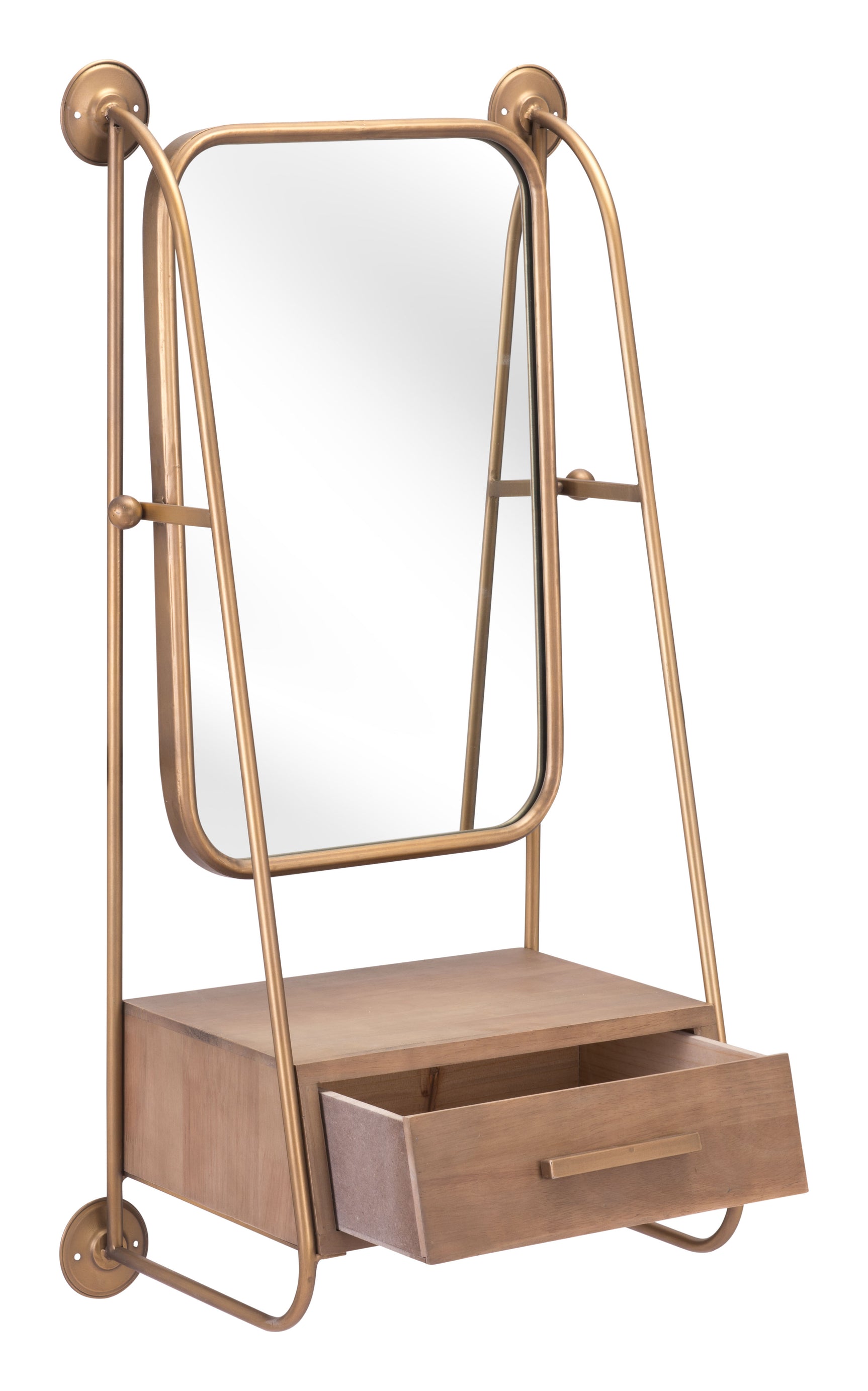Peralta Brass & Brown Mirror Shelf