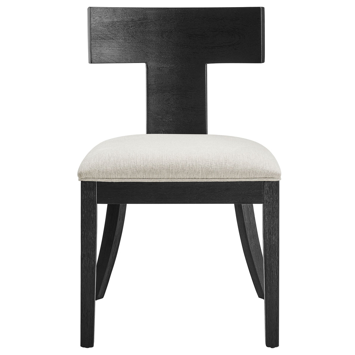 Peregrine Black/Heathered Weave Ivory Wood and Fabric Upholstered Dining Chairs (Set of 2) - Ornate Home