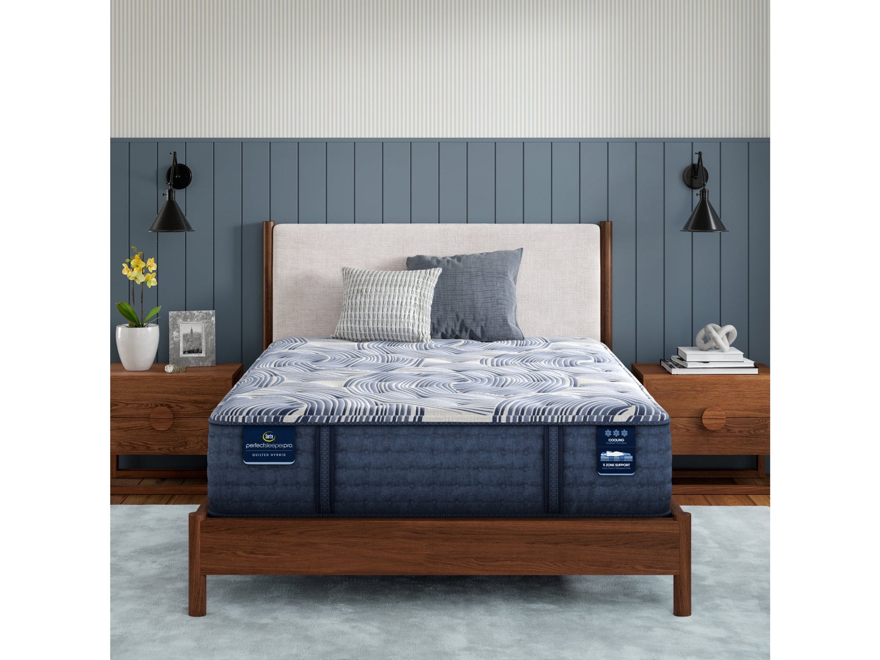 Perfect Sleeper Pro Dublin 14" Dark Blue/White Latex Hybrid Queen Medium Mattress - Ornate Home