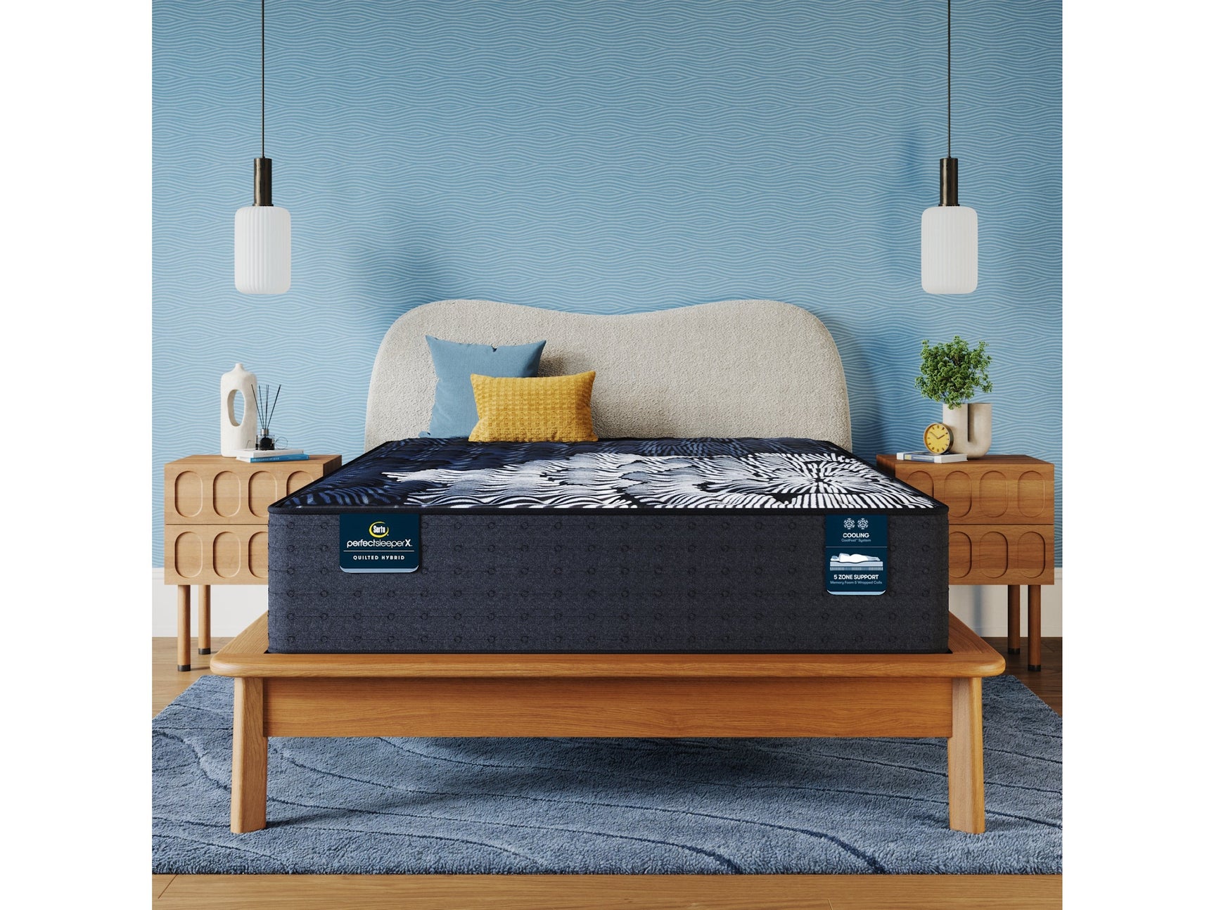 Perfect Sleeper X Max 14.25" Dark Blue/Black Hybrid Queen Medium Mattress - Ornate Home