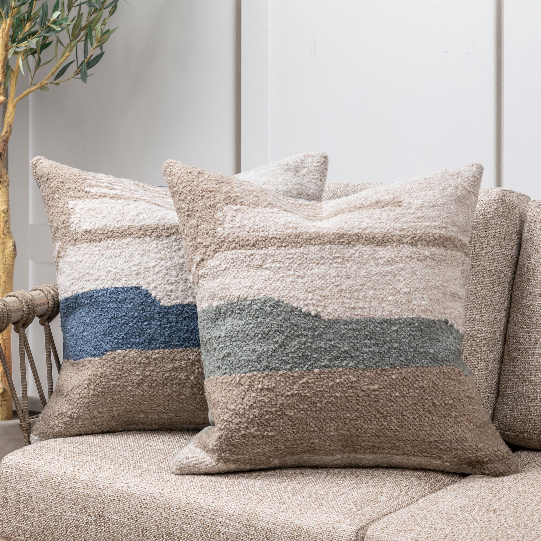 Performance Sita Dry Sage/ Natural 22x22 Throw Pillow (Set of 2) - Ornate Home