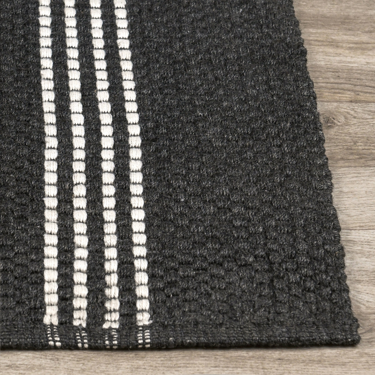 Performance Sorrento Charcoal/Ivory Stripe Rug - Ornate Home