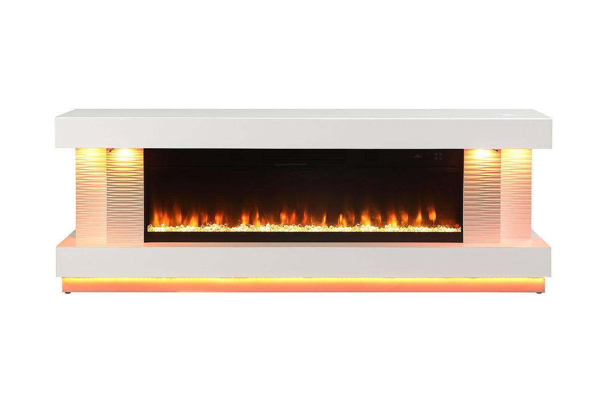 Peseux White 71" TV Stand w/ Electric Fireplace - Ornate Home