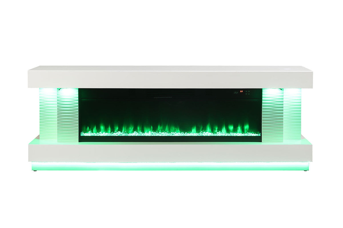 Peseux White 71" TV Stand w/ Electric Fireplace - Ornate Home