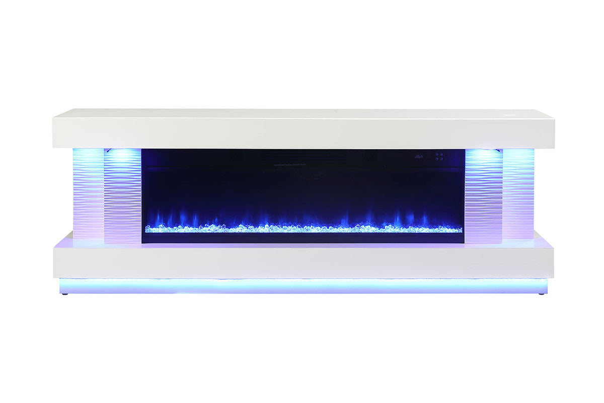 Peseux White 71" TV Stand w/ Electric Fireplace - Ornate Home