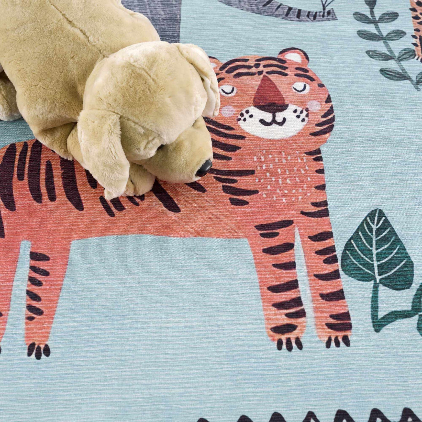 Petey Blue Animal Print Washable Kids Rug - Clearance - Ornate Home