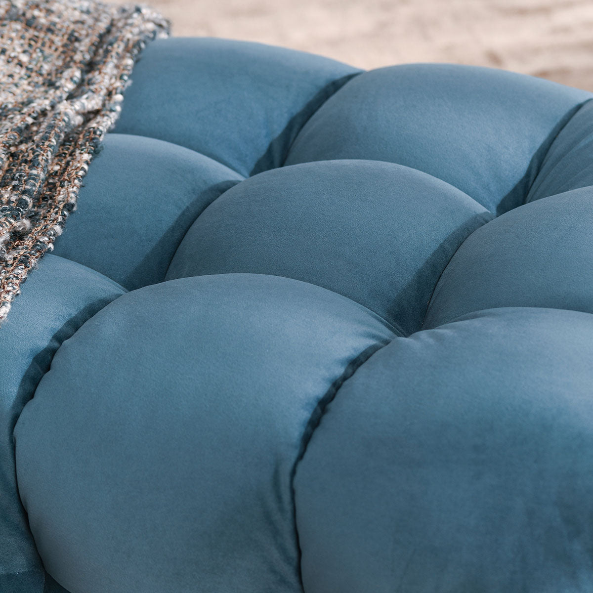 Petra Blue Velvet Ottoman - Ornate Home