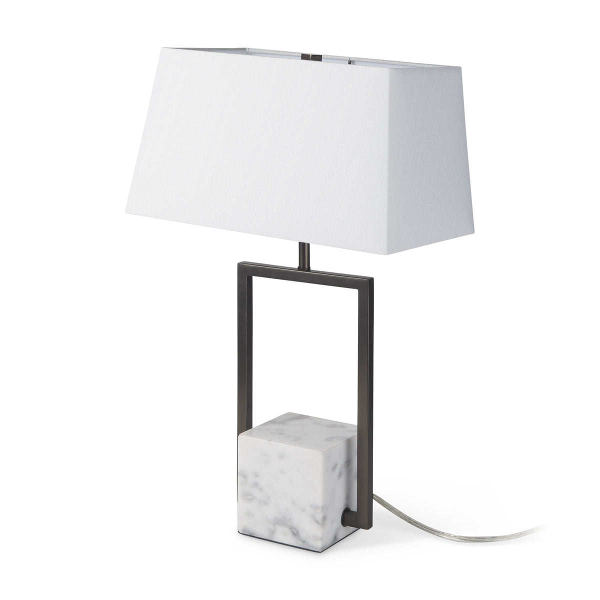 Peyton Black/White Metal Cube and Shade Table Lamp with Marble - Ornate Home
