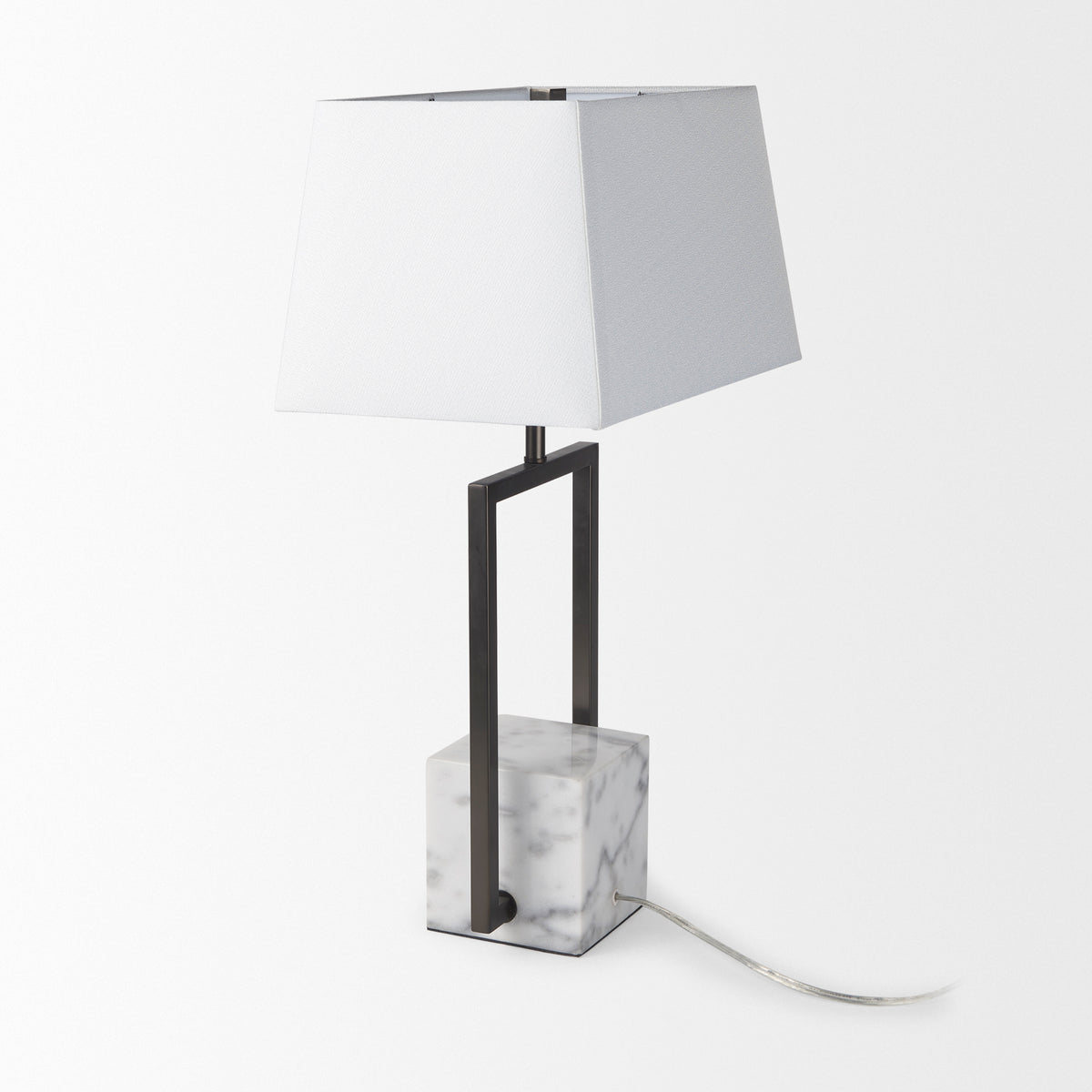 Peyton Black/White Metal Cube and Shade Table Lamp with Marble - Ornate Home