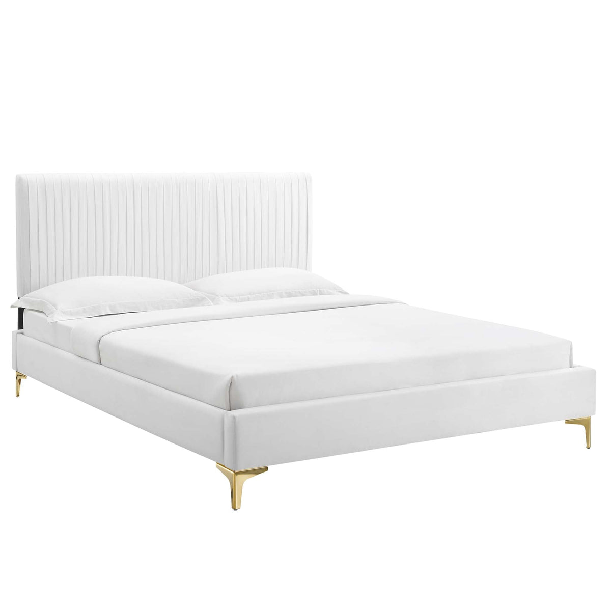 Peyton White Performance Velvet Full Platform Bed - 81.5x61.5x41.5" - Ornate Home