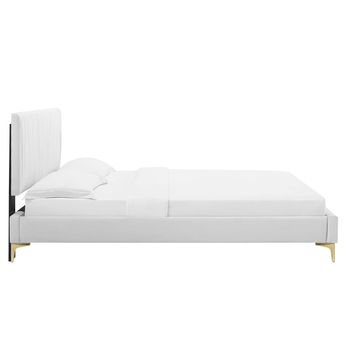 Peyton White Performance Velvet Full Platform Bed - 81.5x61.5x41.5" - Ornate Home
