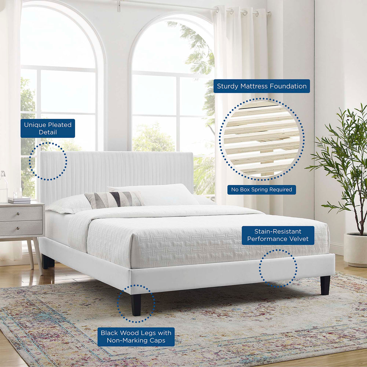 Peyton White Performance Velvet Full Platform Bed - 81.5x62" - Ornate Home