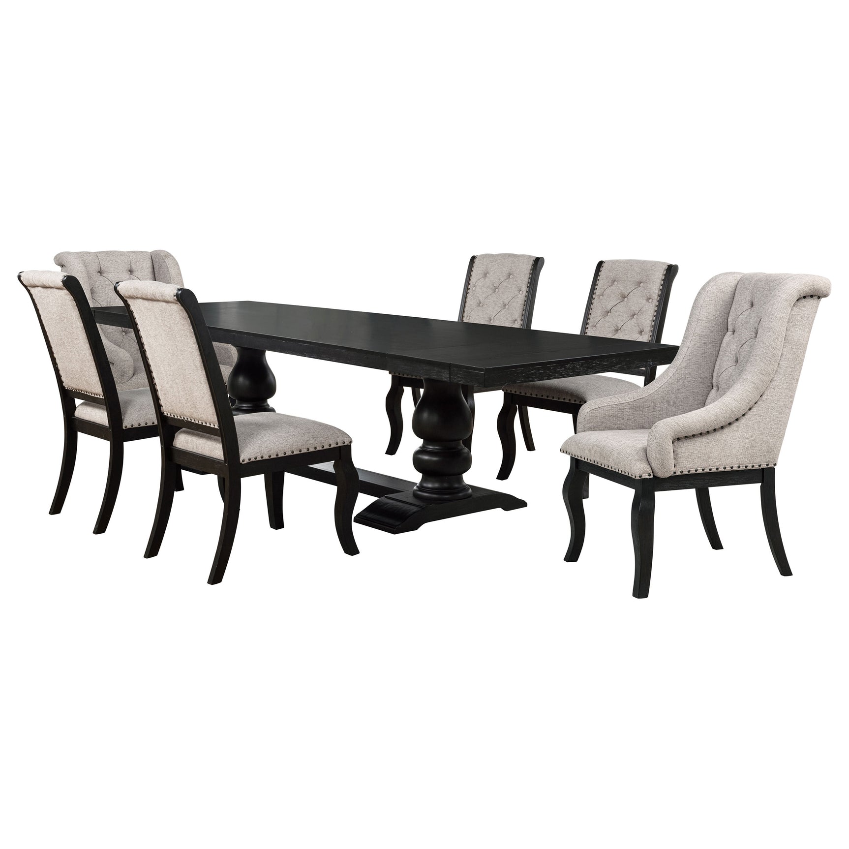 Phelps Tan/Distressed Noir 7-piece Rectangular Dining Table Set - Ornate Home