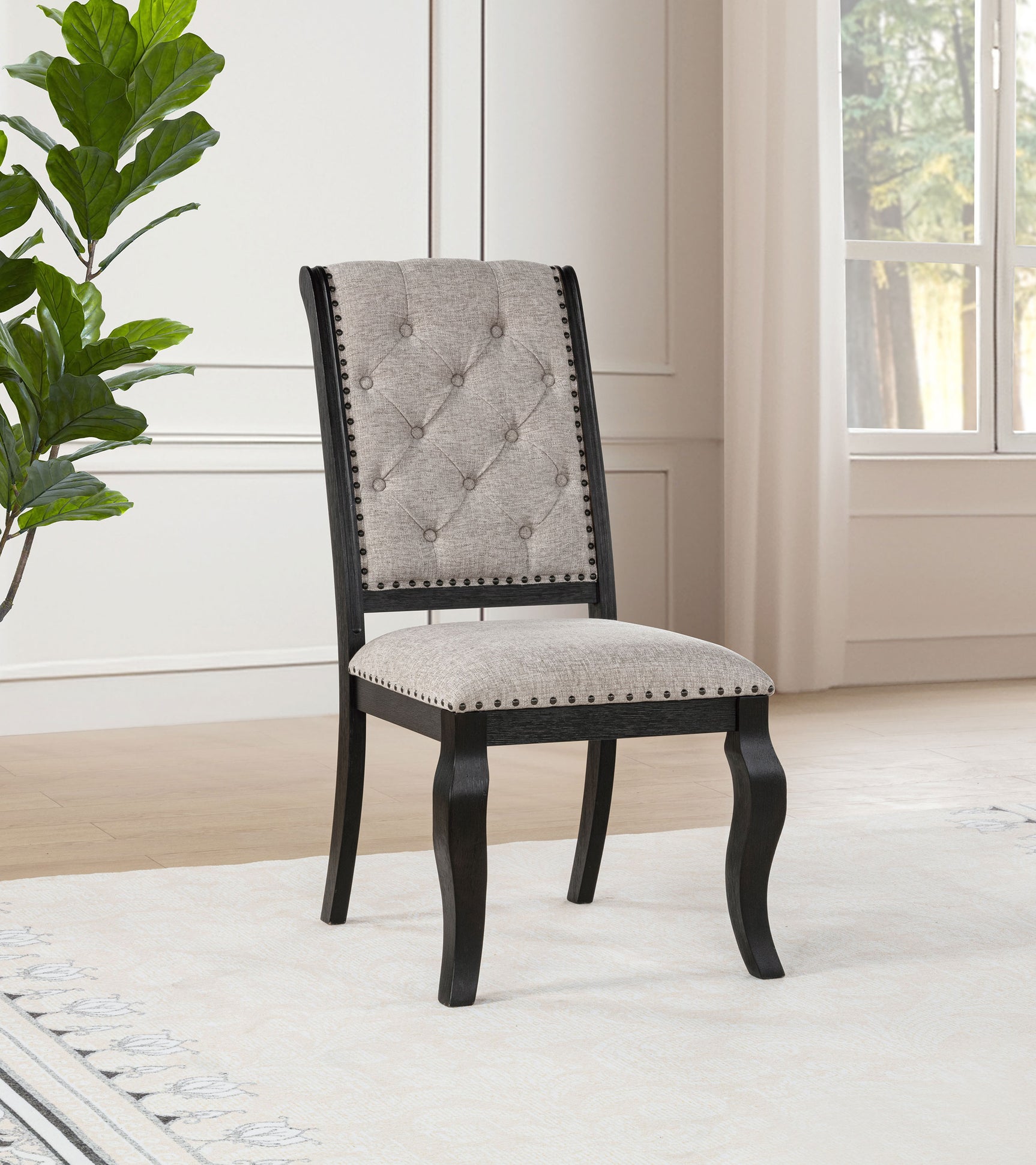 Phelps Tan Distressed Noir Upholstered Dining Side Chair (Set of 2) - Ornate Home