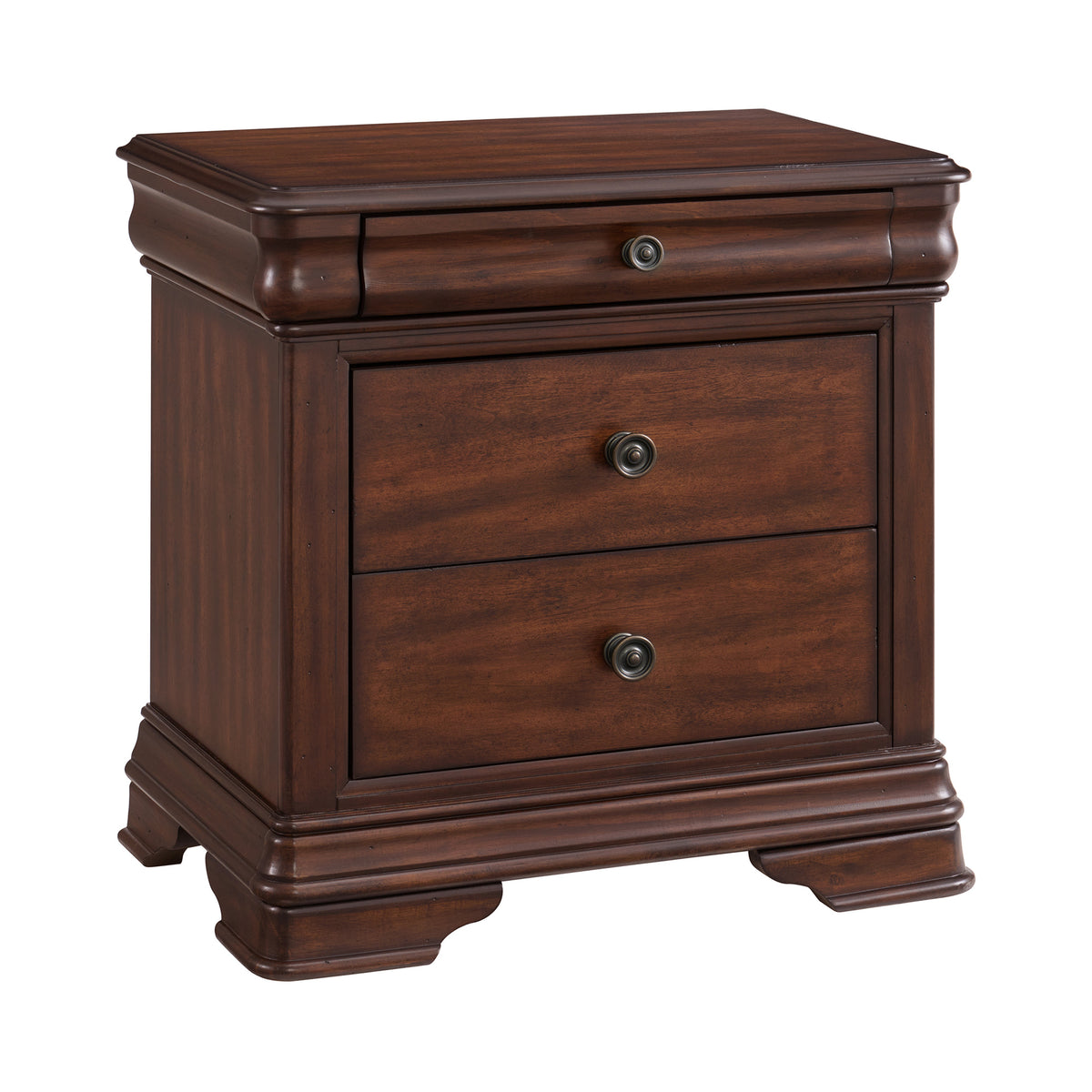Phillipe Cherry 3-Drawer Nightstand with USB - Ornate Home