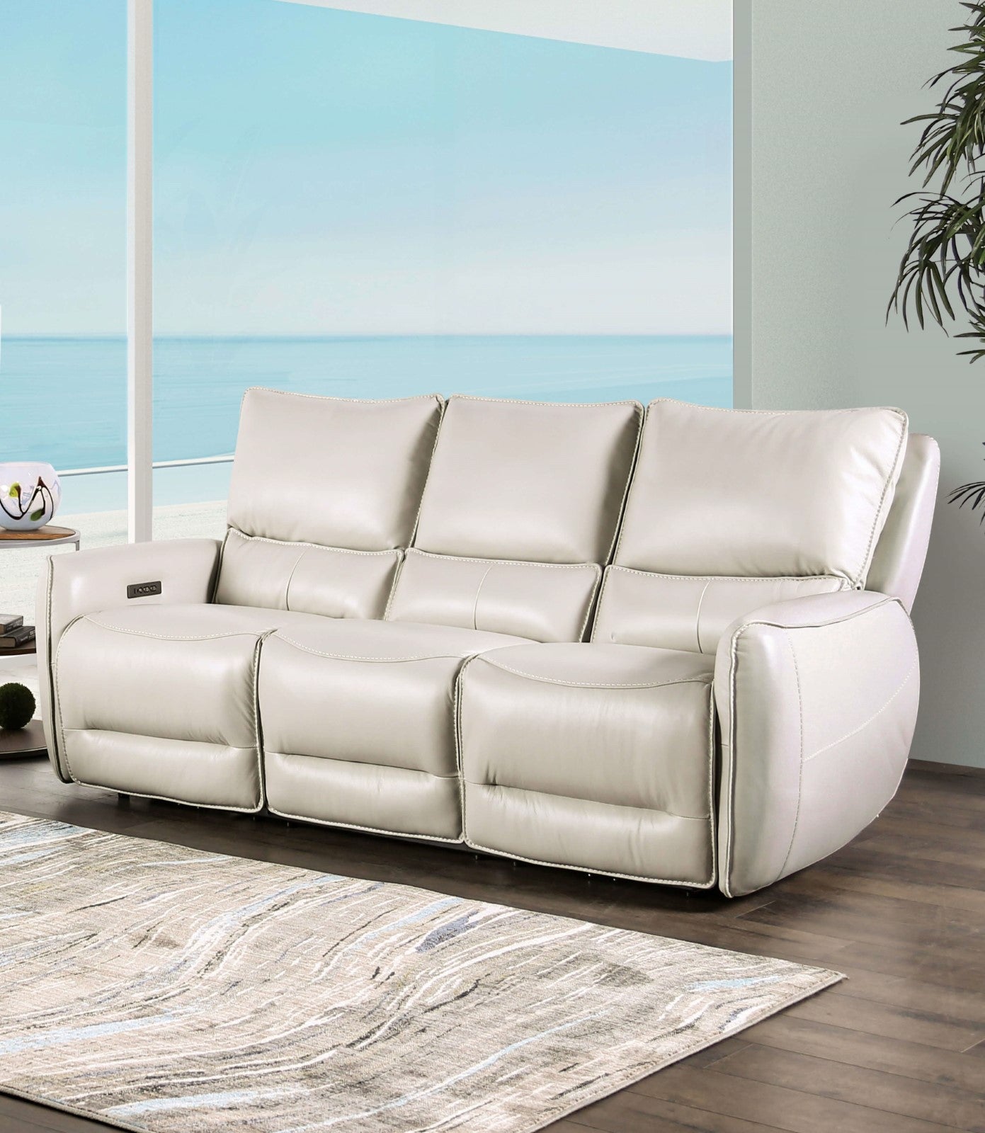 Phineas Beige Power Top Grain Leather Match Reclining Sofa & Loveseat - Ornate Home