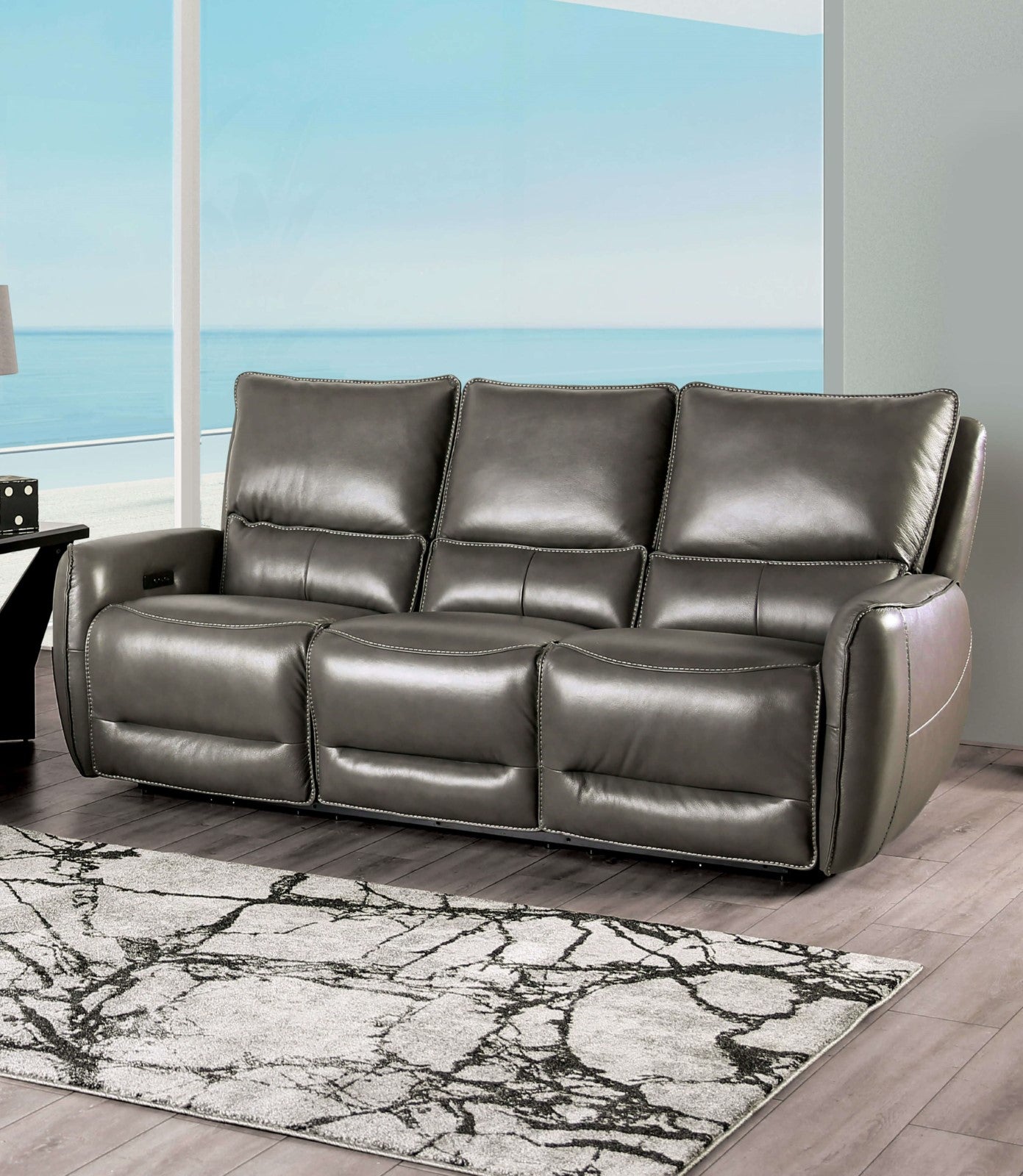 Phineas Gray Power Top Grain Leather Match Reclining Sofa & Loveseat - Ornate Home