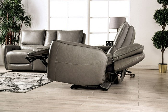 Phineas Gray Top Grain Leather Match Power Loveseat - Ornate Home