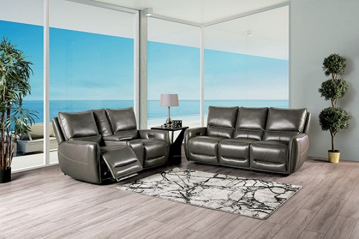 Phineas Gray Top Grain Leather Match Power Loveseat - Ornate Home