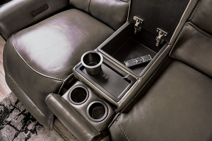 Phineas Gray Top Grain Leather Match Power Loveseat - Ornate Home