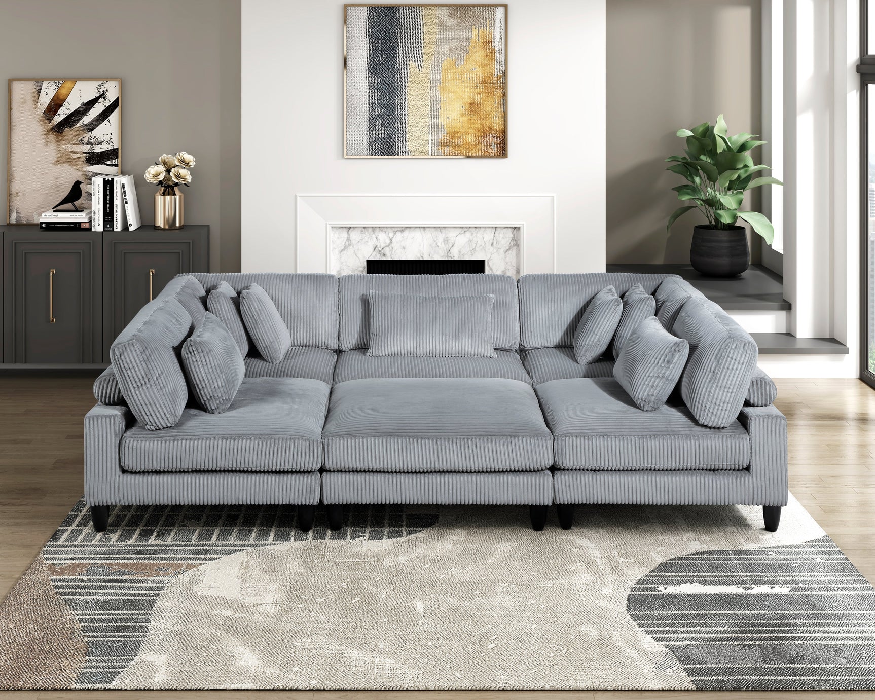 Phoenician Gray 6-Piece Modular Sectional with Ottoman - Ornate Home