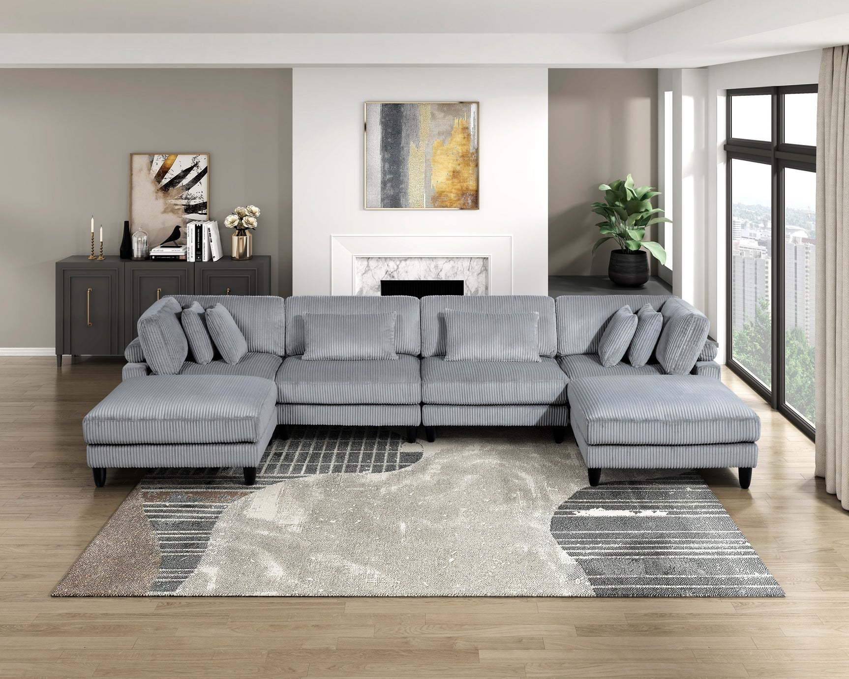 Phoenician Gray 6-Piece Modular Sectional with Ottomans - Ornate Home
