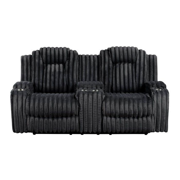 Phyllis Black Double Reclining Loveseat With Center Console And Cup Holders - Ornate Home