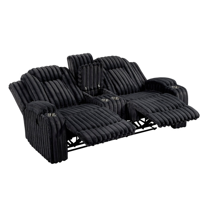 Phyllis Black Double Reclining Loveseat With Center Console And Cup Holders - Ornate Home