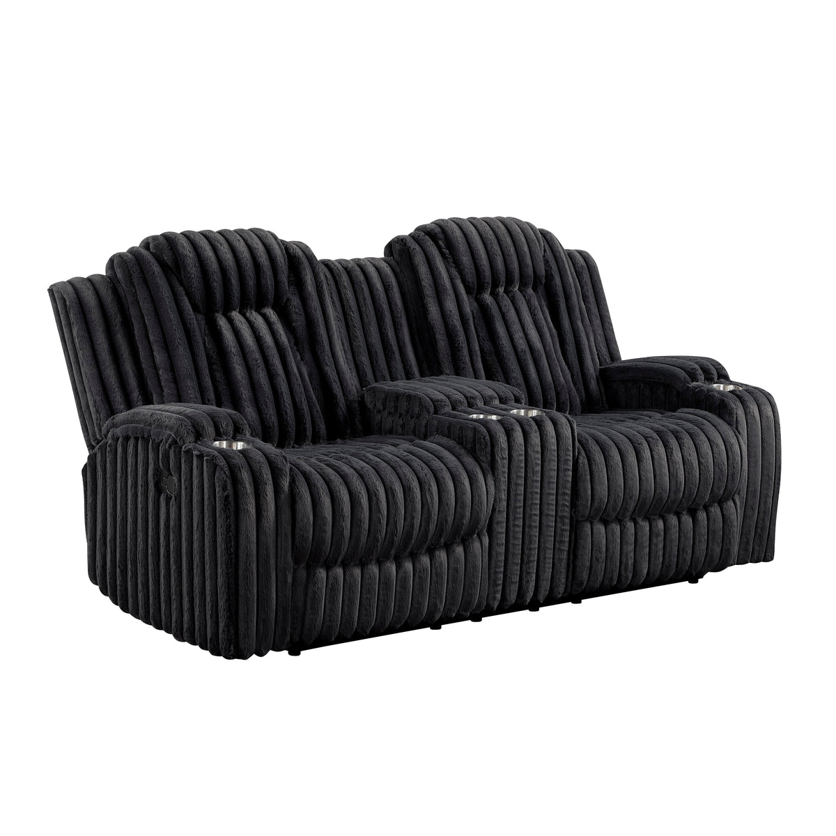 Phyllis Black Double Reclining Loveseat With Center Console And Cup Holders - Ornate Home